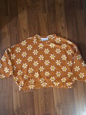Daisy-Print Knit Sweater Daisy Happy Faces. Cottagecore, Coastal Grandma